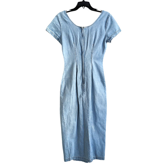 Vintage 80's/90's Denim Cotton Button Detail Midi Dress Size 5 - Picture 2 of 5